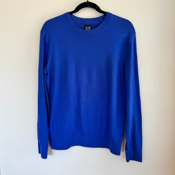 Gap Mainstay Crew-Neck Sweater Blue Knit Ribbed Hem Pullover Long Sleeve Sz S - Picture 1 of 7